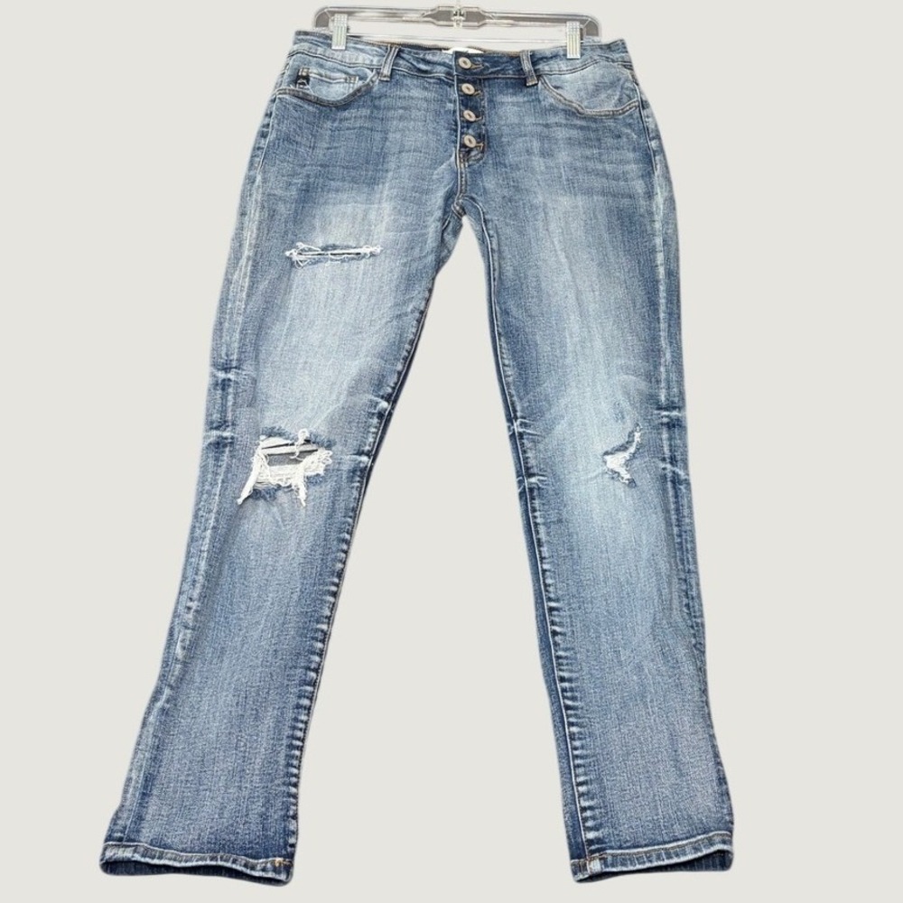 KanCan Mid Rise Button Fly Distressed Skinny Jeans Blue Size 13/30 KC5118D
